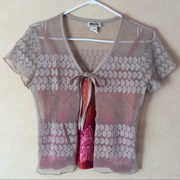 Maine Tops - vintage 90’s tie up short sleeved crocheted top